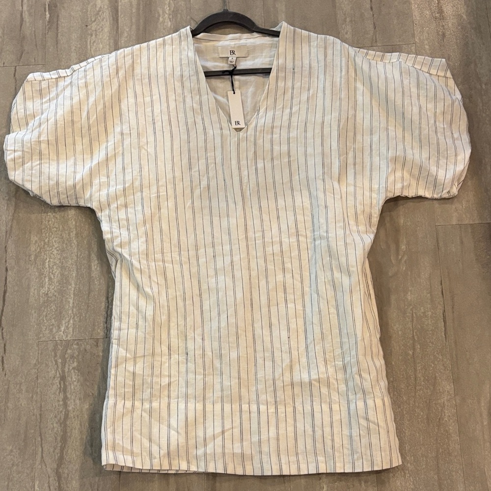 Banana Republic Striped V-Neck Mini Dress - Cream and Blue